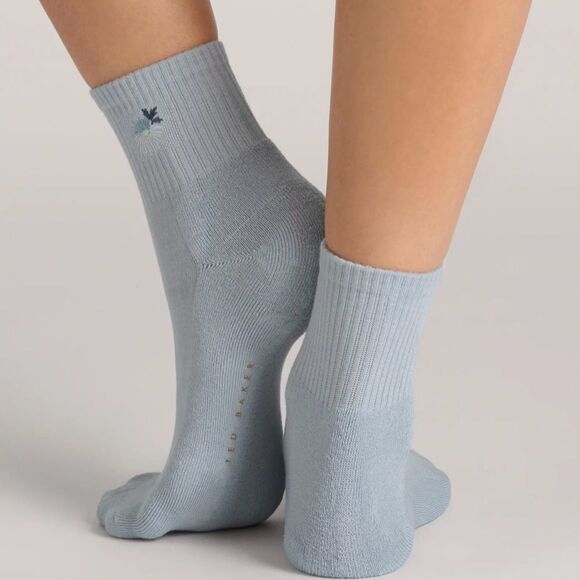 Ted Baker Blue Gray White High Quarter Crew Floral Embroidery Stretch Socks 3pk - Picture 6 of 12